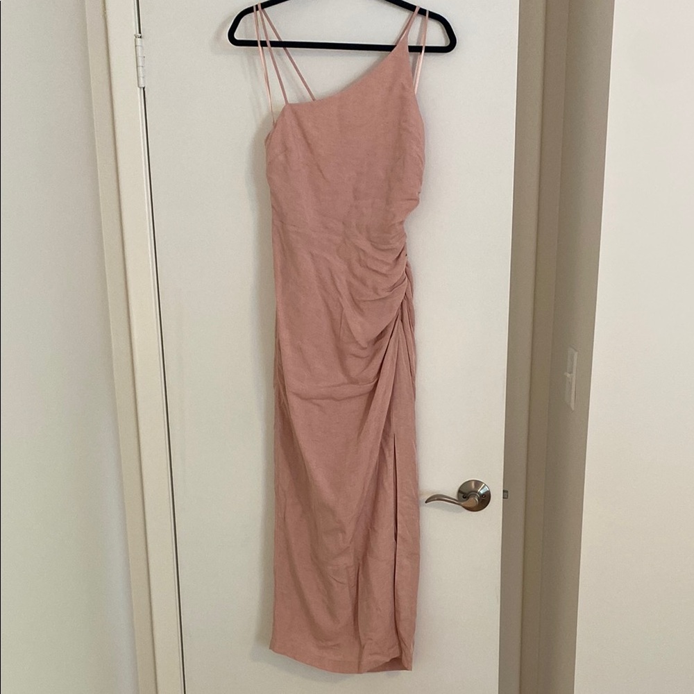Anthropologie Pink Asymmetrical Ruched Sheath Dress